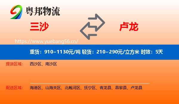 三沙到卢龙县物流专线名片