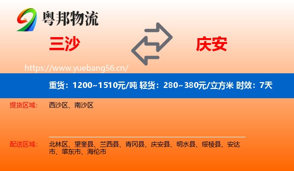 三沙到庆安县物流专线名片