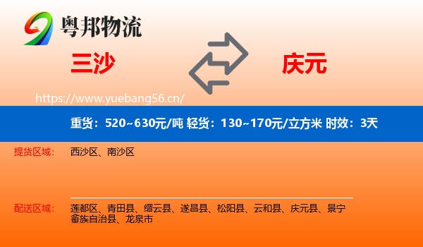 三沙到庆元县物流专线名片