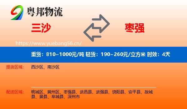 三沙到枣强县物流专线名片