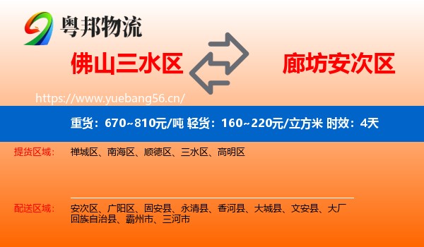 佛山三水区到安次区物流专线名片
