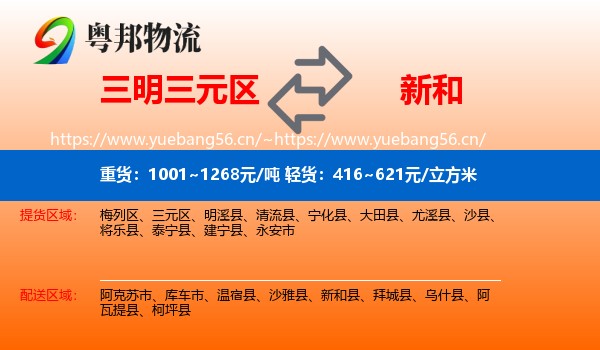 三明三元区到新和县物流