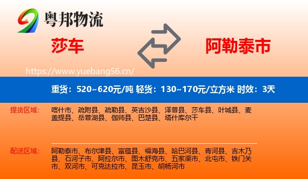 莎车到阿勒泰市物流专线名片