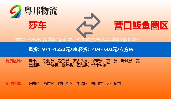 莎车到鲅鱼圈区物流