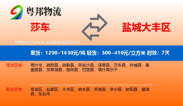 莎车到大丰区物流专线名片