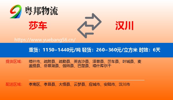 莎车到汉川市物流专线名片