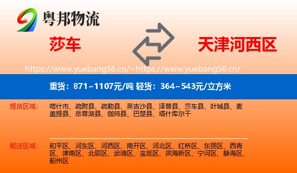 莎车到河西区物流