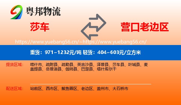 莎车到老边区物流