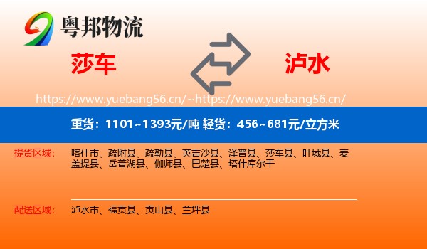 莎车到泸水市物流