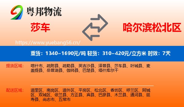 莎车到松北区物流专线名片