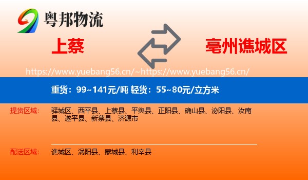 上蔡到谯城区物流