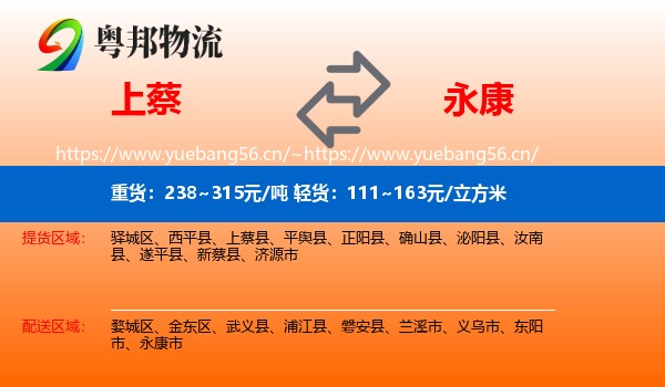 上蔡到永康市物流
