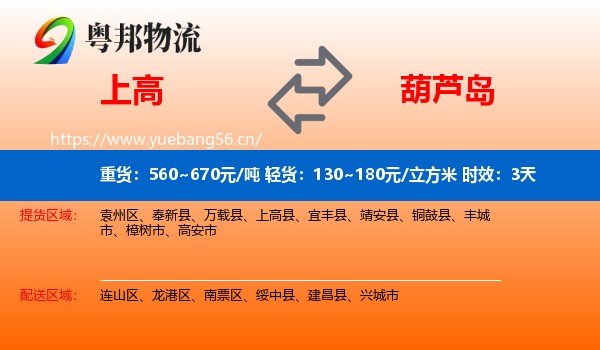 上高到葫芦岛物流专线名片