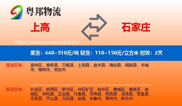上高到石家庄物流专线名片