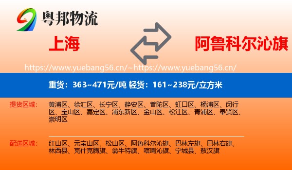 上海到阿鲁科尔沁旗物流