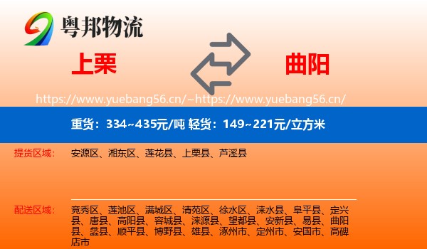 上栗到曲阳县物流