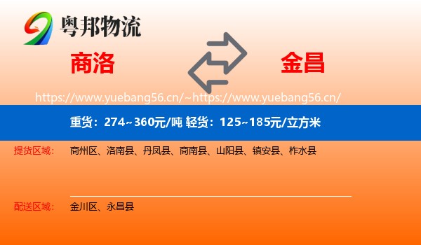 商洛到金昌物流