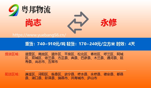 尚志到永修县物流专线名片