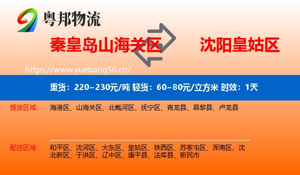 秦皇岛山海关区到皇姑区物流专线名片