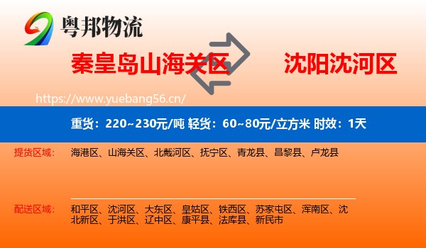 秦皇岛山海关区到沈河区物流专线名片