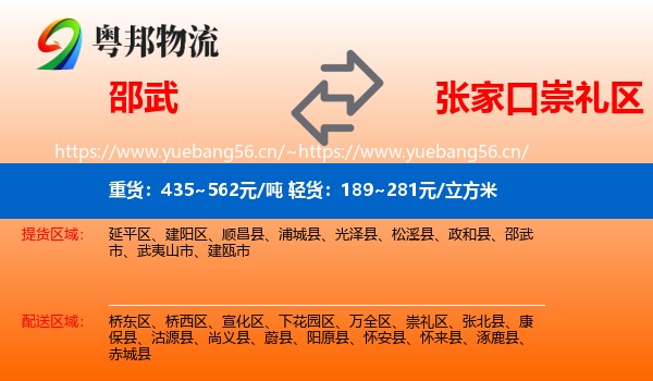 邵武到崇礼区物流
