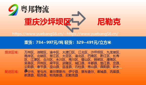 重庆沙坪坝区到尼勒克县物流