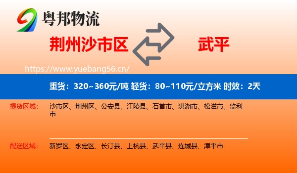 荆州沙市区到武平县物流专线名片