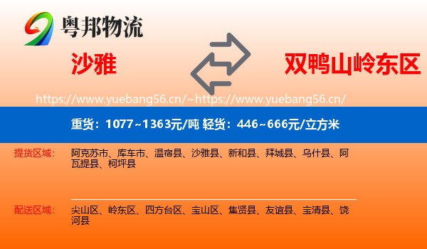 沙雅到岭东区物流