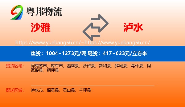 沙雅到泸水市物流