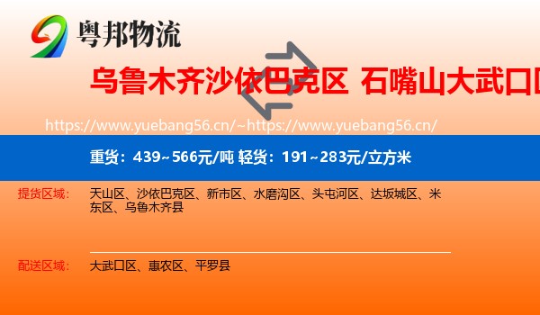 乌鲁木齐沙依巴克区到大武口区物流