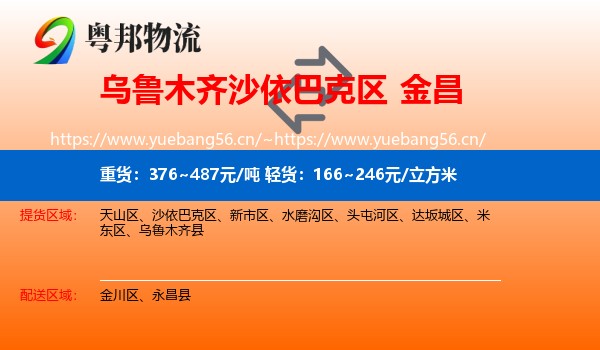 乌鲁木齐沙依巴克区到金昌物流