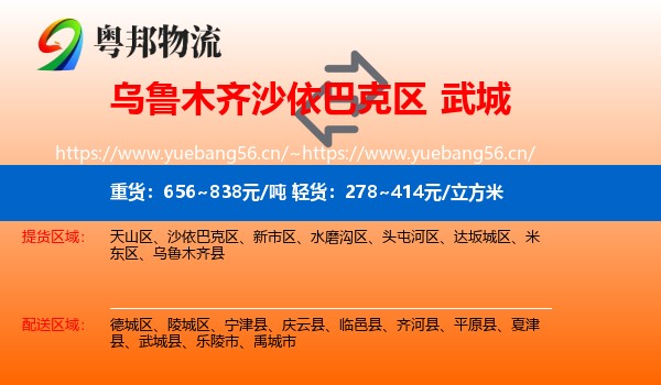 乌鲁木齐沙依巴克区到武城县物流