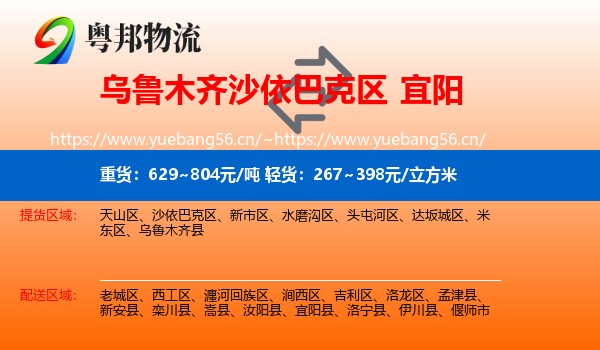 乌鲁木齐沙依巴克区到宜阳县物流