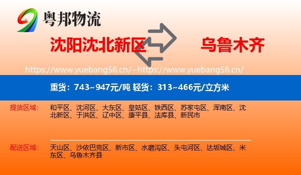 沈阳沈北新区到乌鲁木齐物流