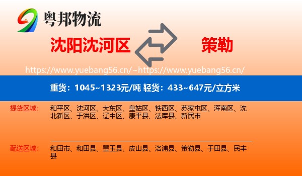 沈阳沈河区到策勒县物流