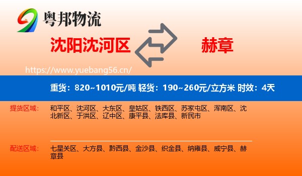 沈阳沈河区到赫章县物流专线名片