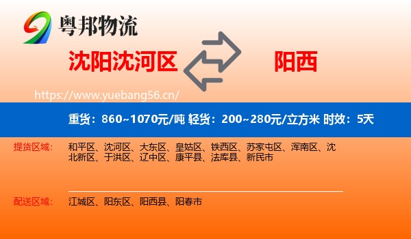 沈阳沈河区到阳西县物流专线名片