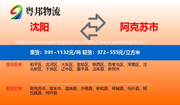 沈阳到阿克苏市物流