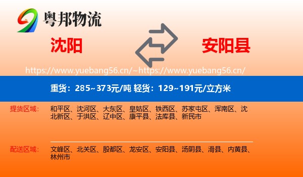 沈阳到安阳县物流