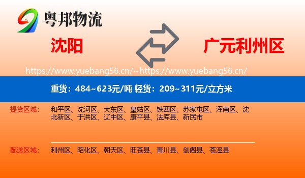 沈阳到利州区物流