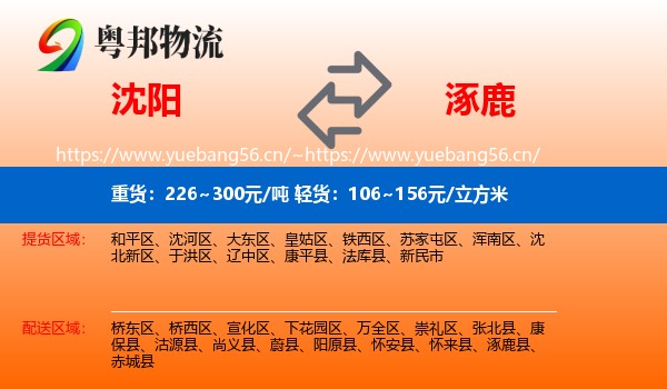 沈阳到涿鹿县物流
