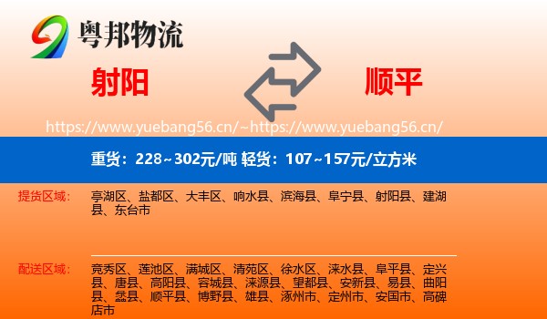 射阳到顺平县物流