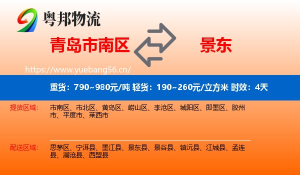 青岛市南区到景东县物流专线名片