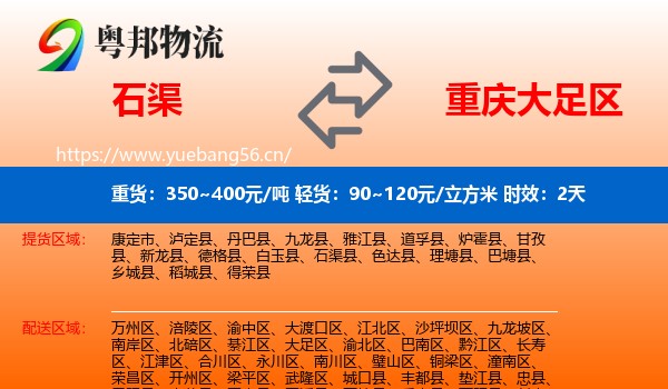 石渠到大足区物流专线名片