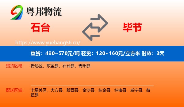石台到毕节物流 石台到毕节物流专线名片