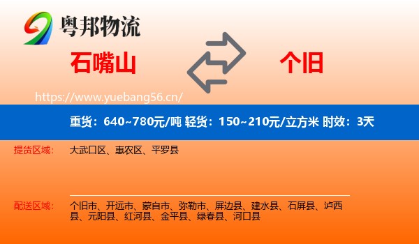 石嘴山到个旧市物流专线名片