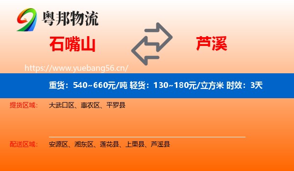 石嘴山到芦溪县物流专线名片