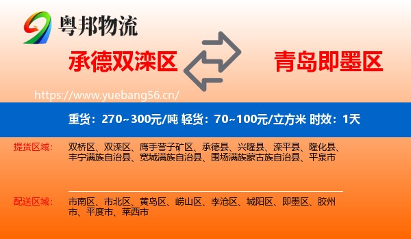 承德双滦区到即墨区物流专线名片