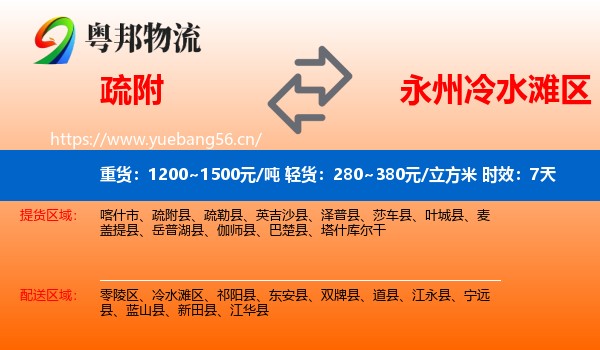 疏附到冷水滩区物流专线名片