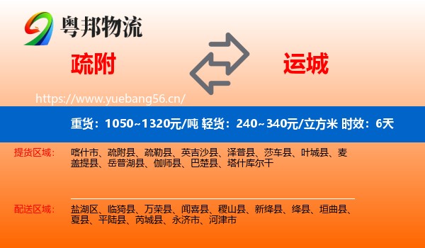 疏附到运城物流专线名片